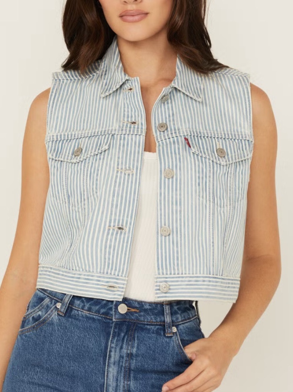 Levi's NWT Women’s Blue & White Striped oversized body fit Denim Vest